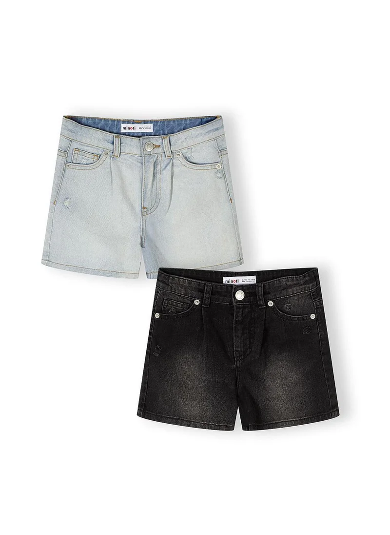 MINOTI Girls 2-pack high waisted denim shorts black and blue